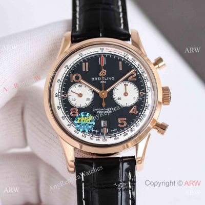 BLS Breitling Premier 7750 Chronograph Rose Gold Black Dial Watches 42 MM